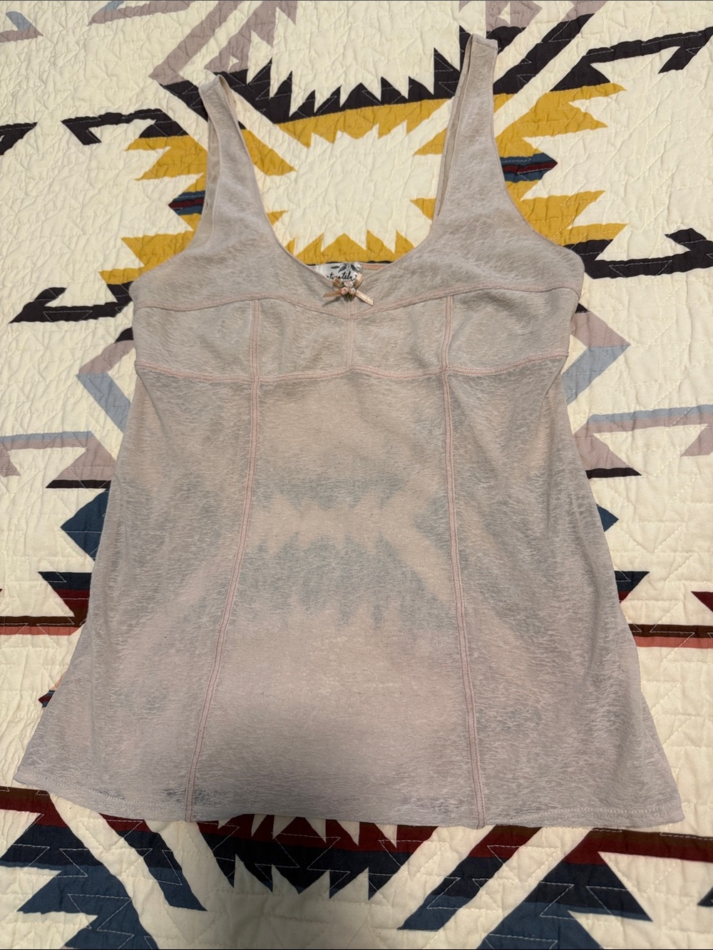 Free People Intimately Light Blush Top with Blush Trim and Bow